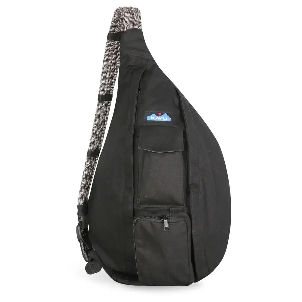 KAVU Original Rope Handle Bag Black Cotton Canvas Crossbody Travel Bag Used